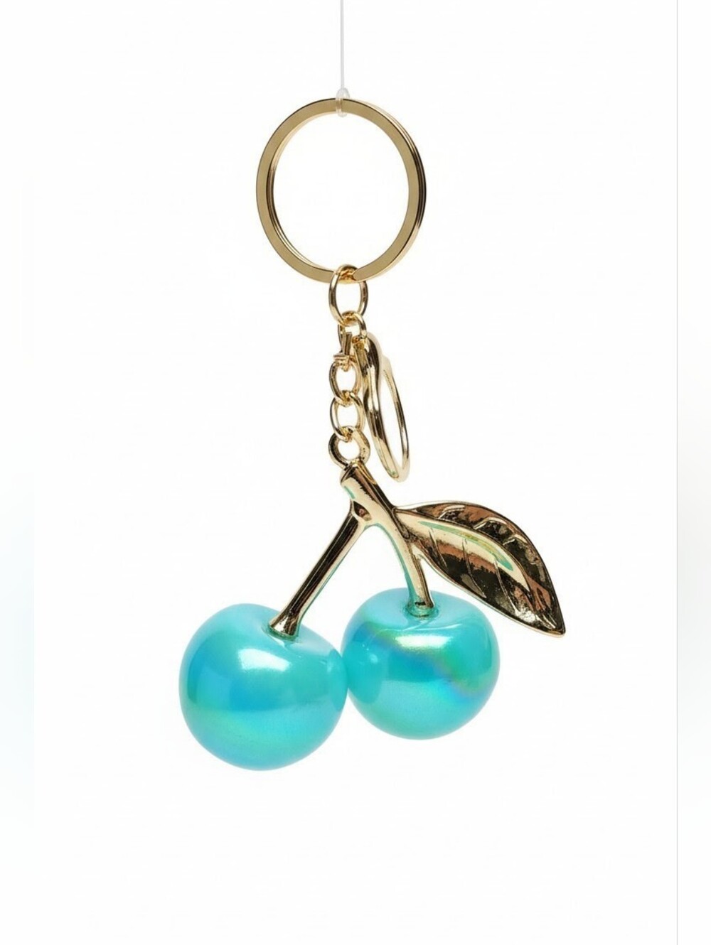 Sassified Boutique Nwt Gold Cherry Keyring with Iridescent Aqua Charms